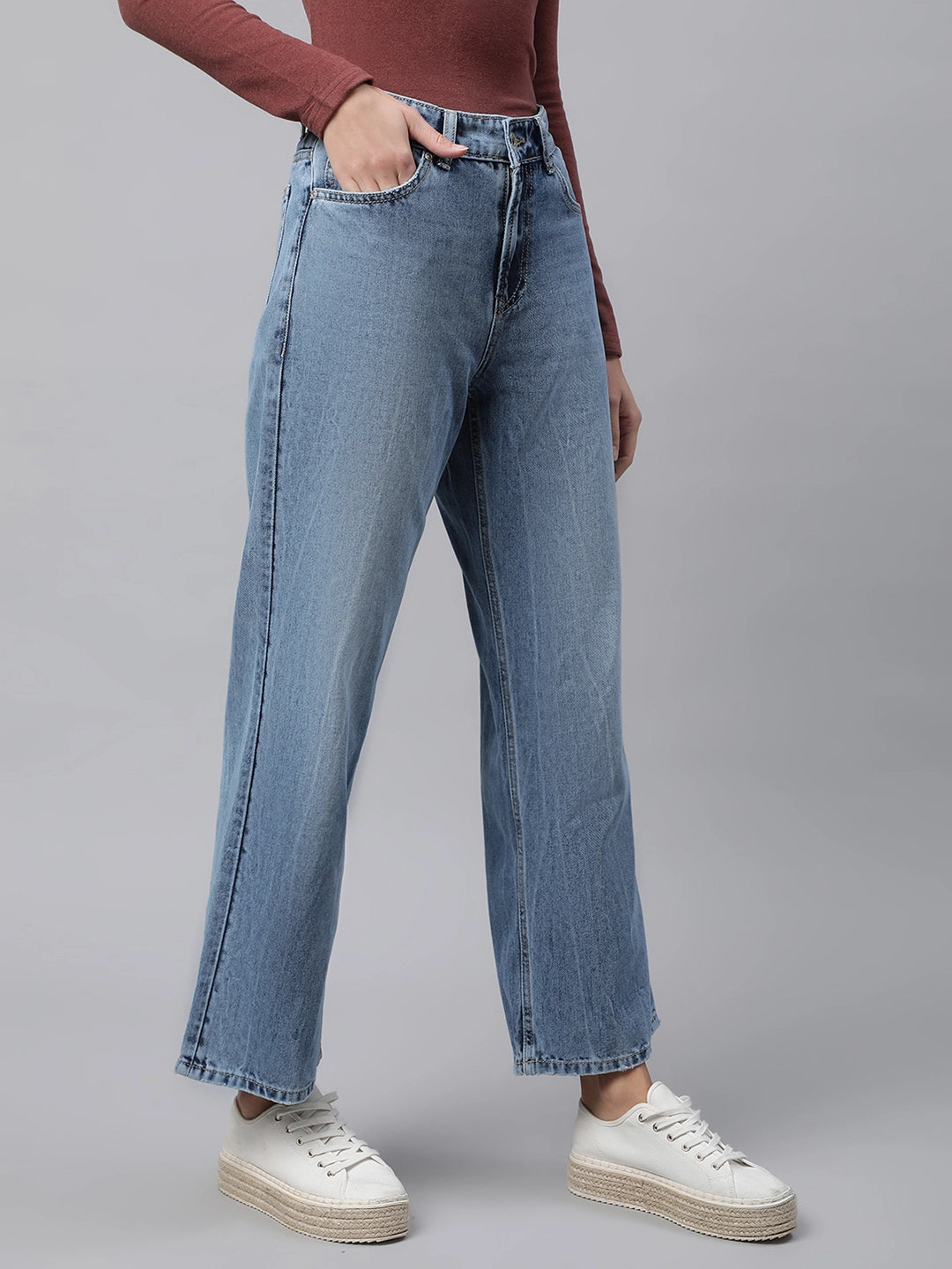 women mid blue ankle length jeans