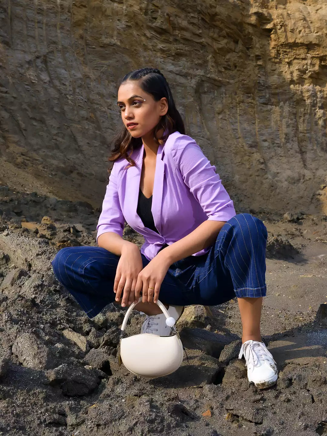 Women Lavender Casual Slim Fit Coat - Global Republic