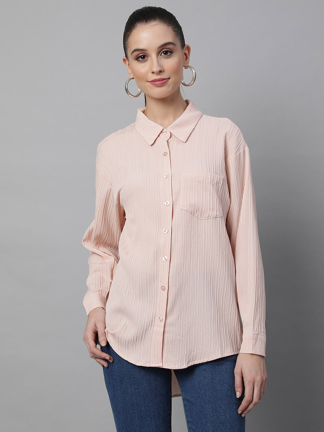 women pink cotton embroidered shirt