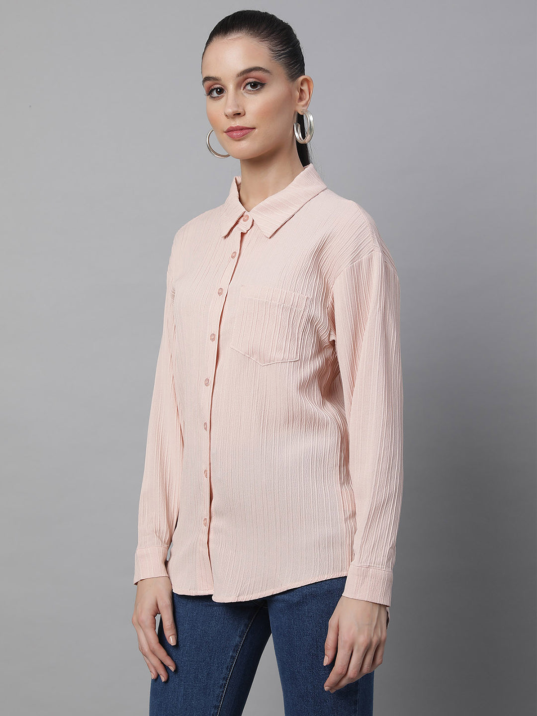 women pink cotton embroidered shirt