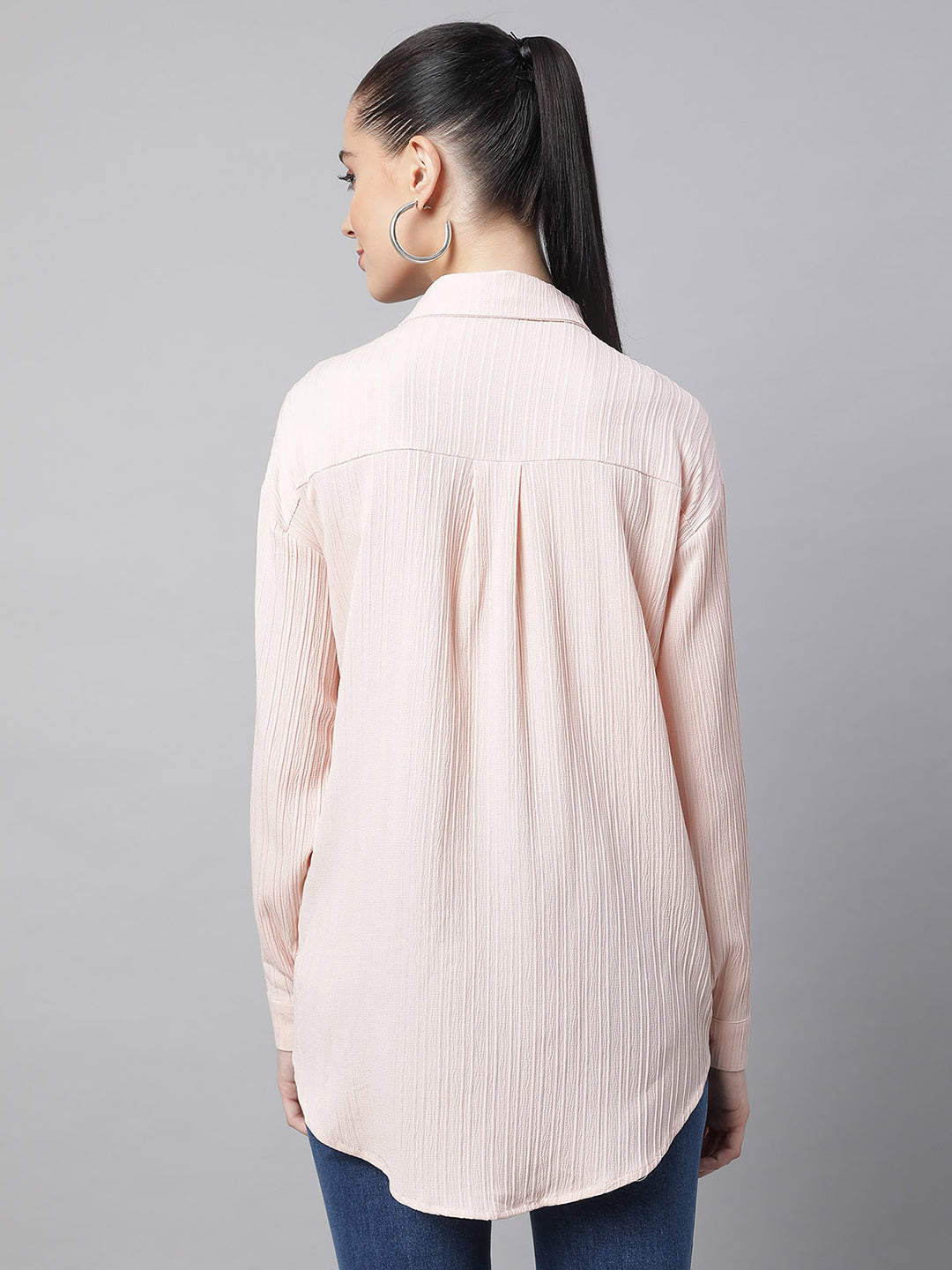 women pink cotton embroidered shirt