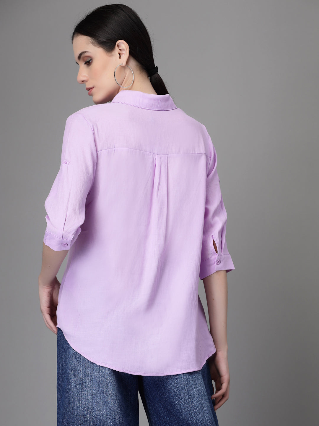 Solid Shirt Collar Relaxed Fit Shirt - Global Republic