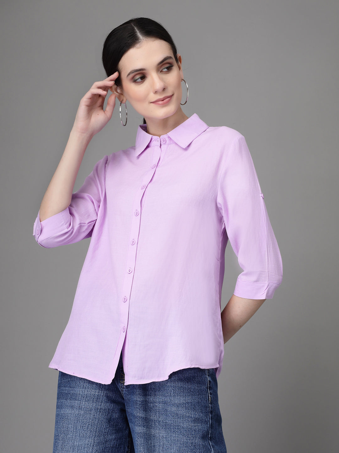 Solid Shirt Collar Relaxed Fit Shirt - Global Republic