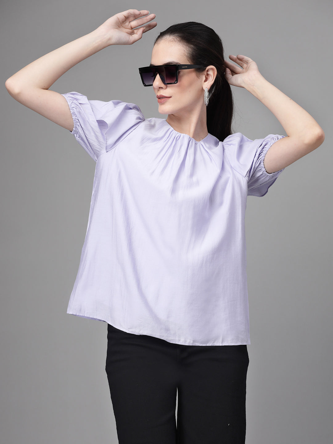 Flared Half Sleeves Rayon Blouson Top - Global Republic