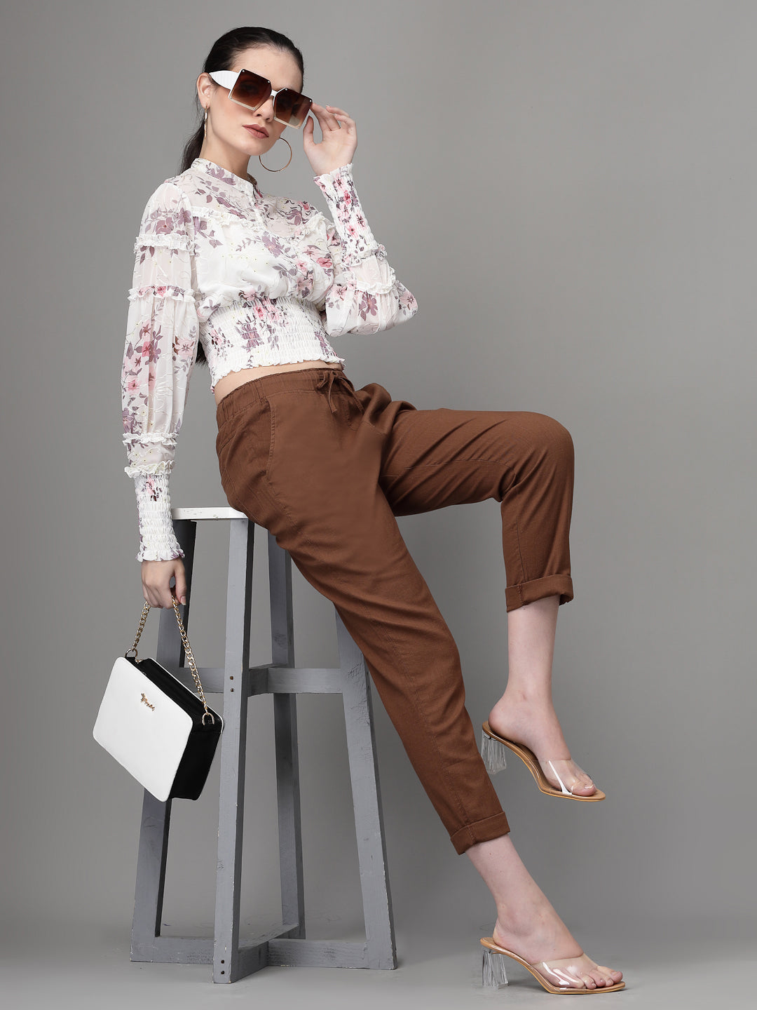 Multi Print Elasticated Hem Crop Top - Global Republic