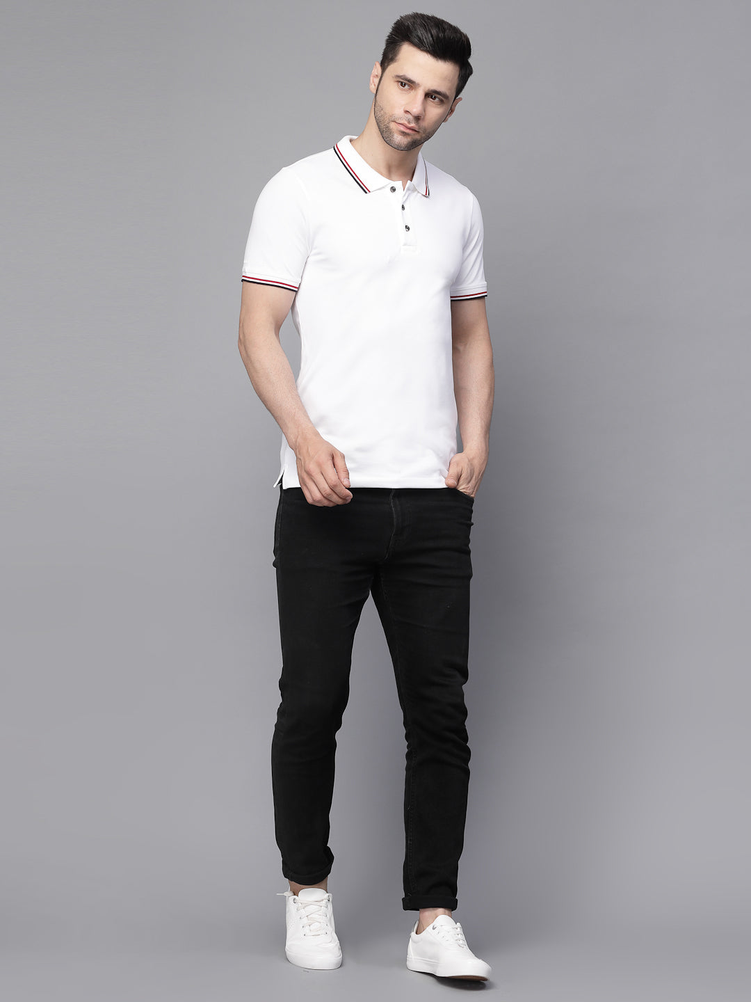 Mens Collar Neck Solid T-Shirt - Global Republic