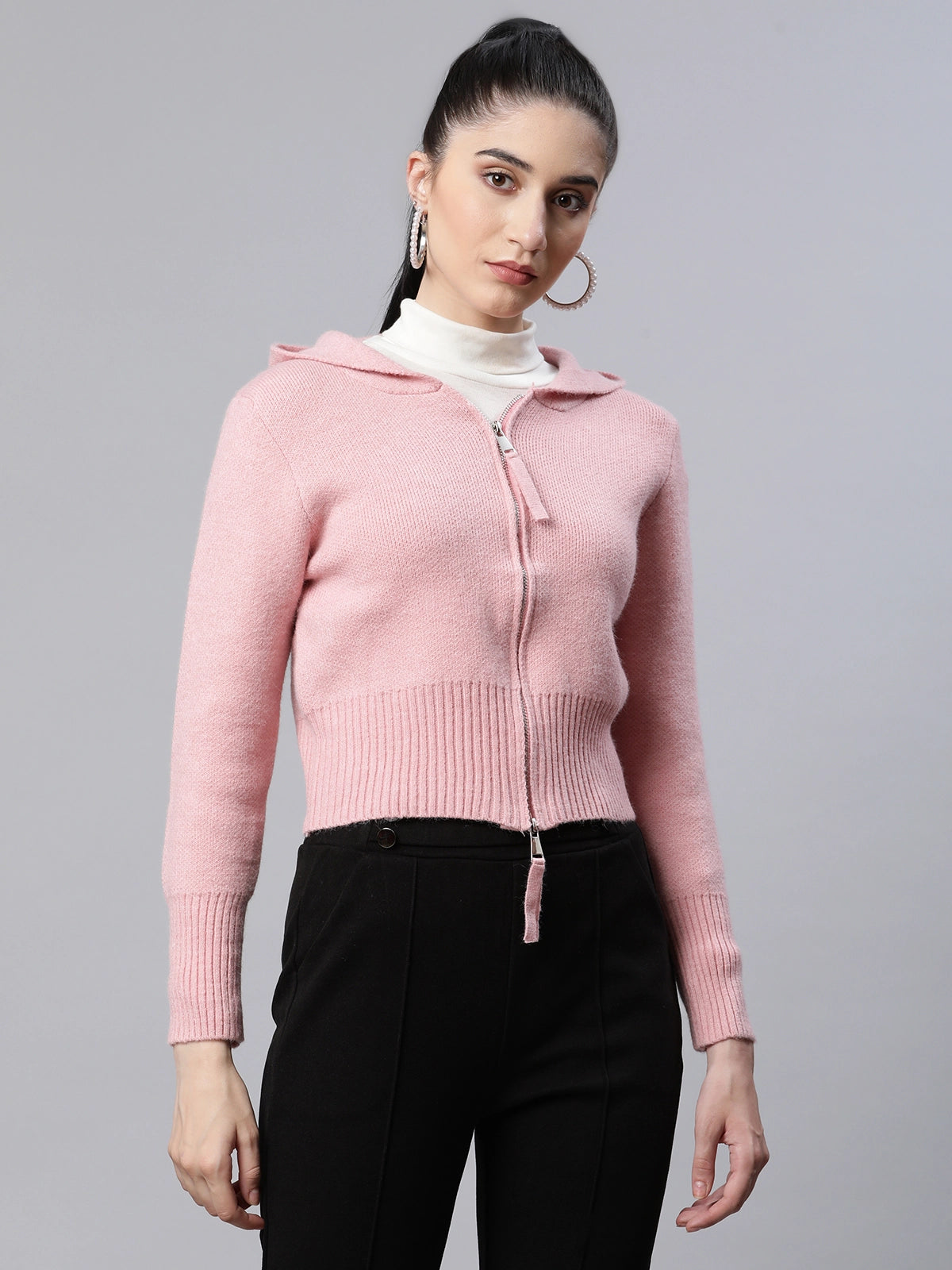 Women Solid Blush Pink Pullover