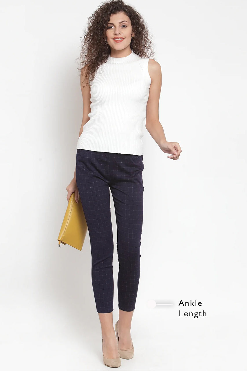 Navy Check Stretchable Jeggings - Global Republic