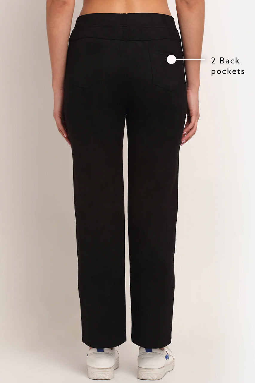 Black Straight Fit Suede Jegging - Global Republic