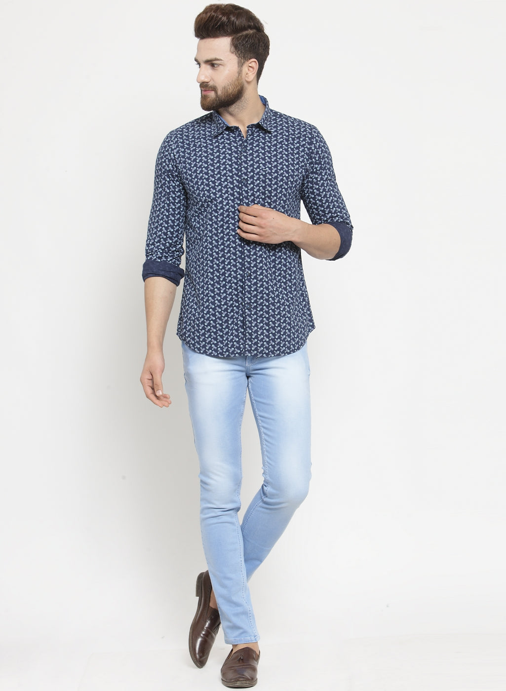 Men'S Light Blue Washed Denim Regular Fit Jeans