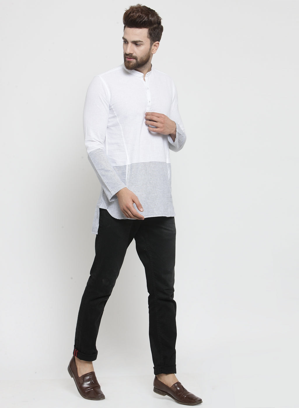 Men'S Print Blocking Kurta Style Shirt