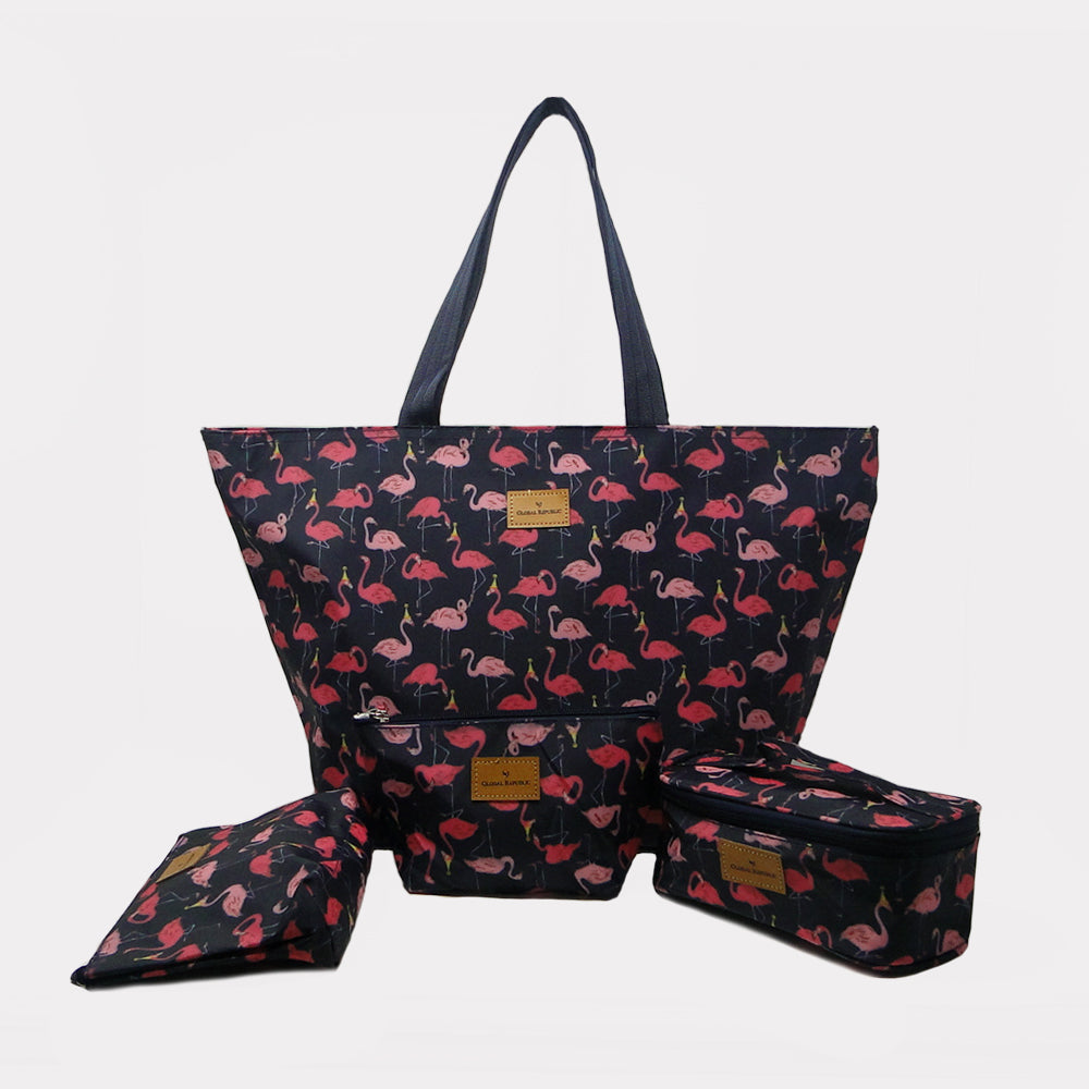 Swan Printed Shopping Bags with Multipurpose Kits (Set of 4)