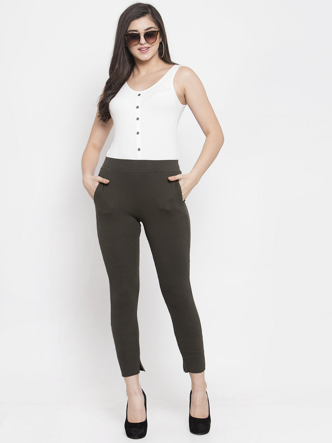 Women Green Solid Jegging