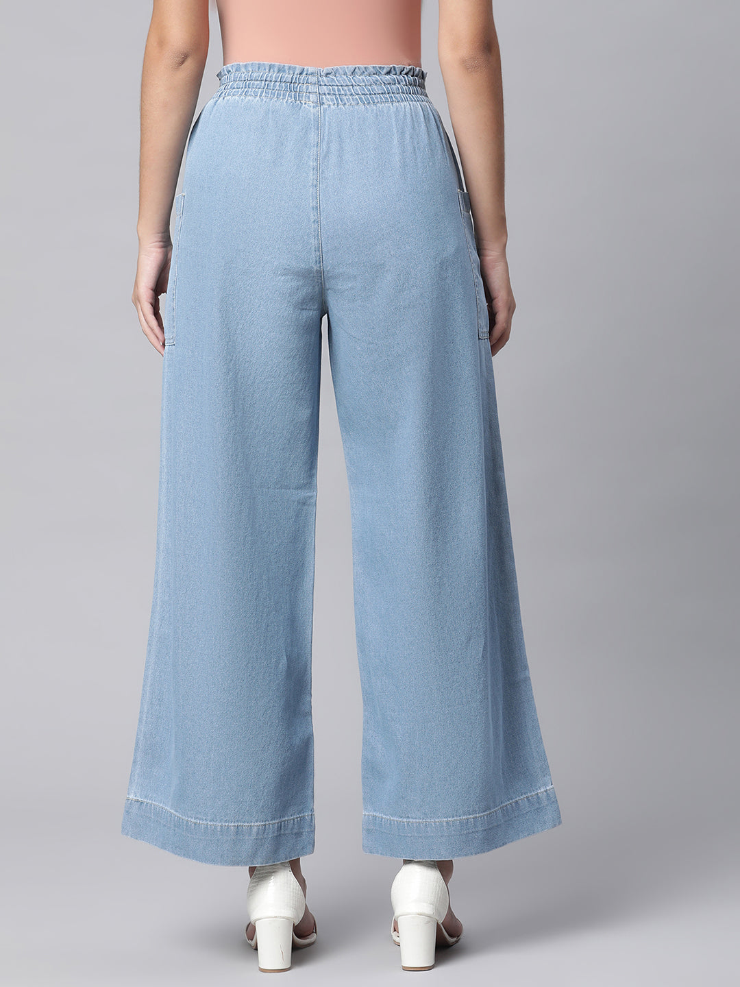 Blue Denim Flared Palazzo