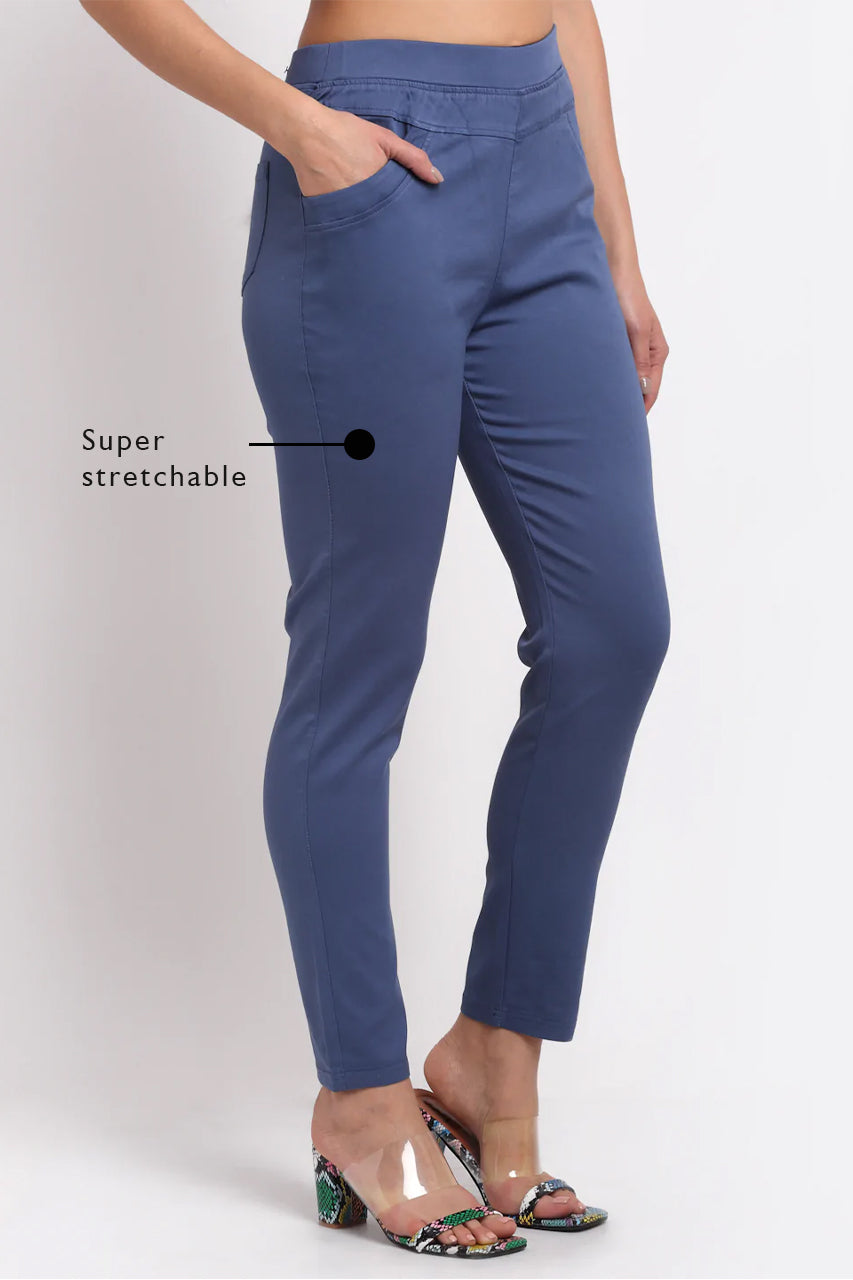 blue stretchable casual jeggings