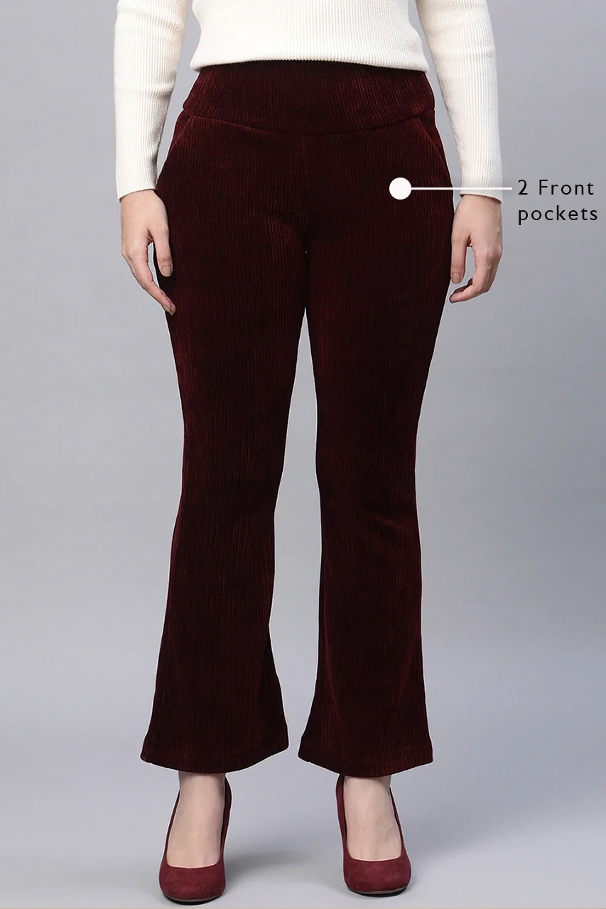 Wine Cordroy High Rise Bootcut Jegging