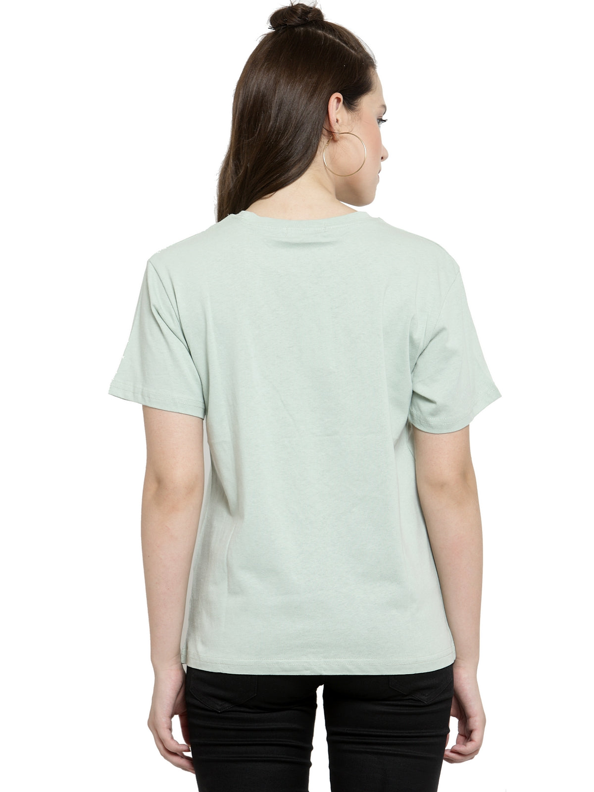 Women Green Printed Round Neck Regular Fit T-Shirts