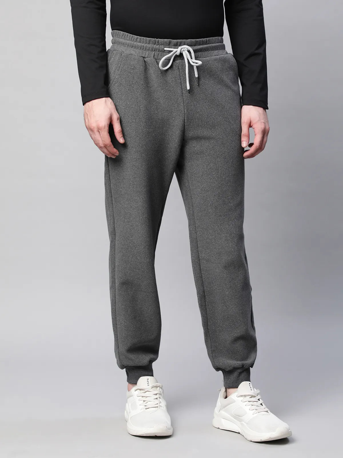 Grey Solid Cotton Blend Winter Joggers - Global Republic