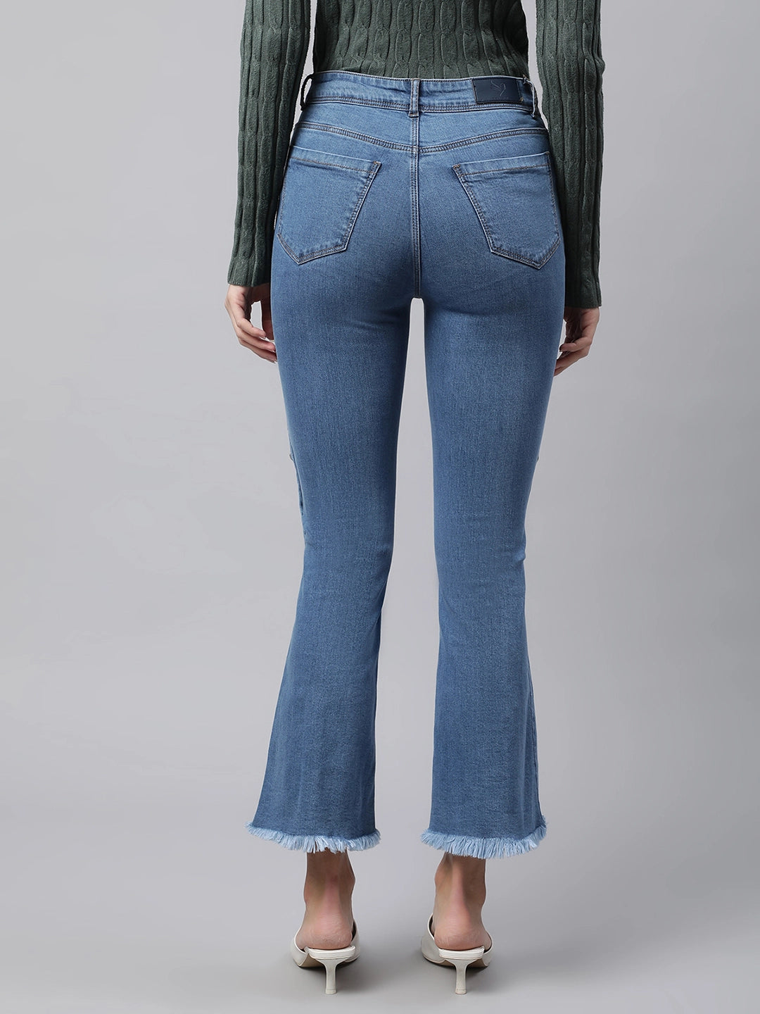 Women High Rise Blue Stylized Fit & Flare Jeans - Global Republic