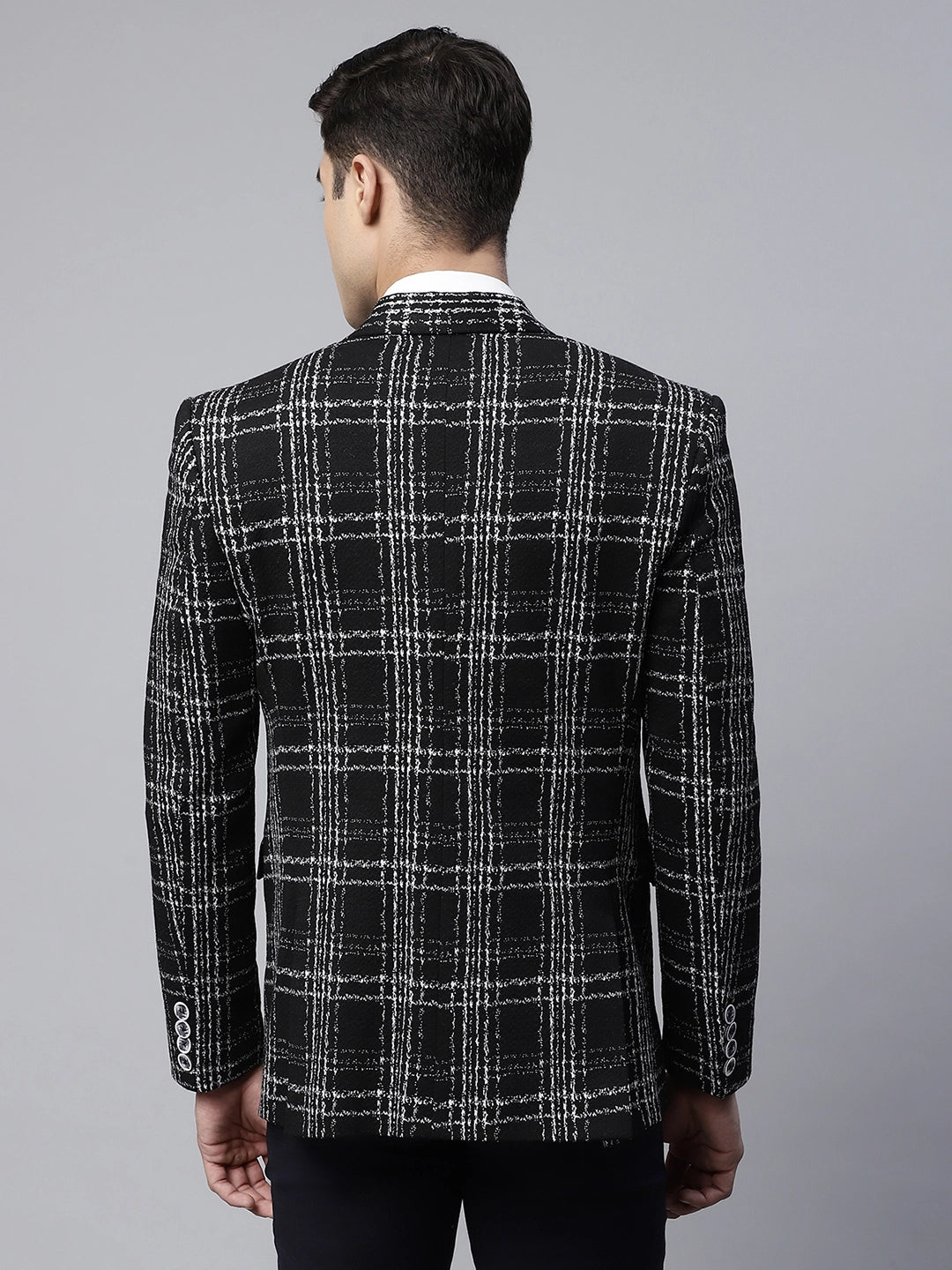 Mens Black Tailored Fit Textured Check Pattern Coat - Global Republic