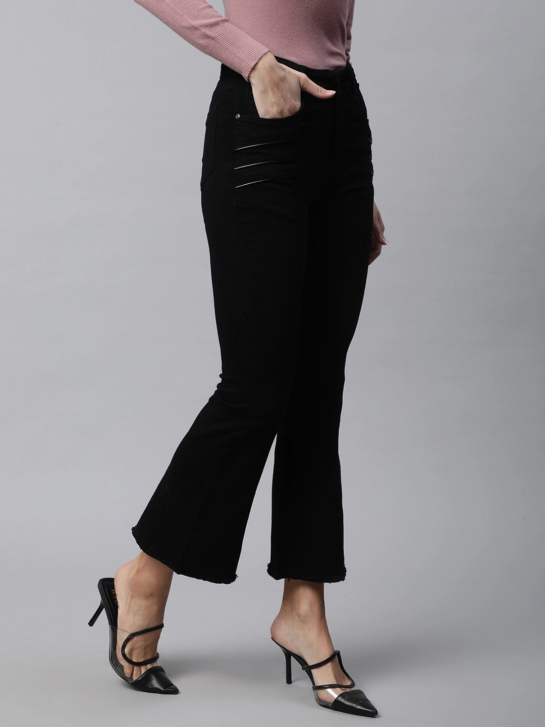 Black Cotton Blend Bootcut Jeans - Global Republic