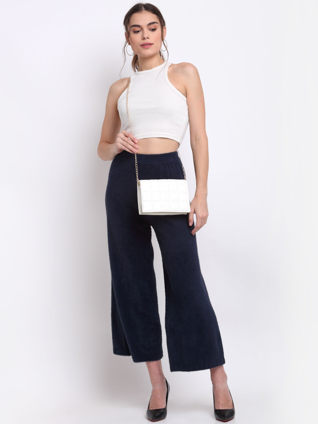 Navy Blue Loose Fit Faux-Fur Lower - Global Republic