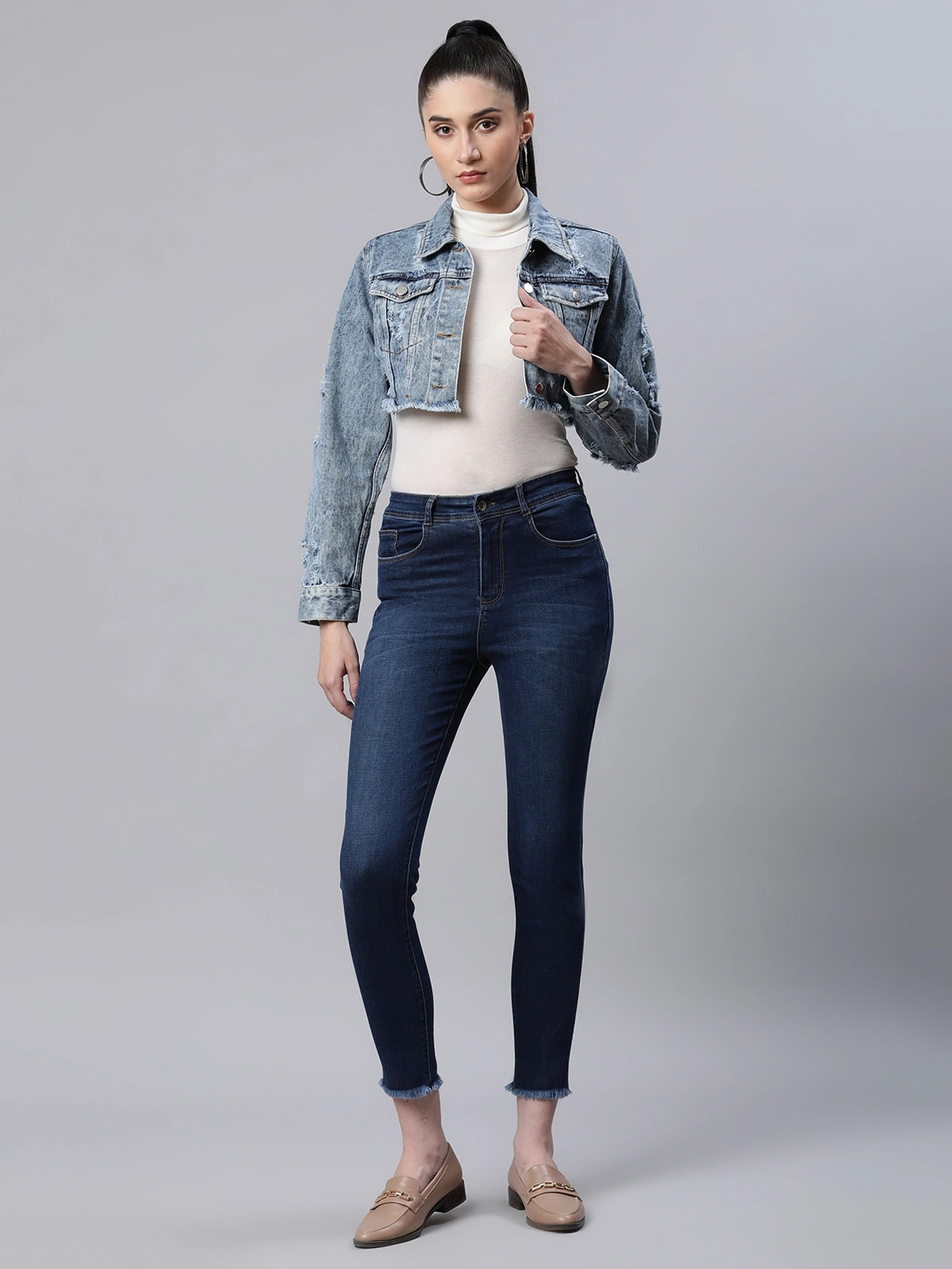 Blue High Waist Slim Fit Jeans - Global Republic