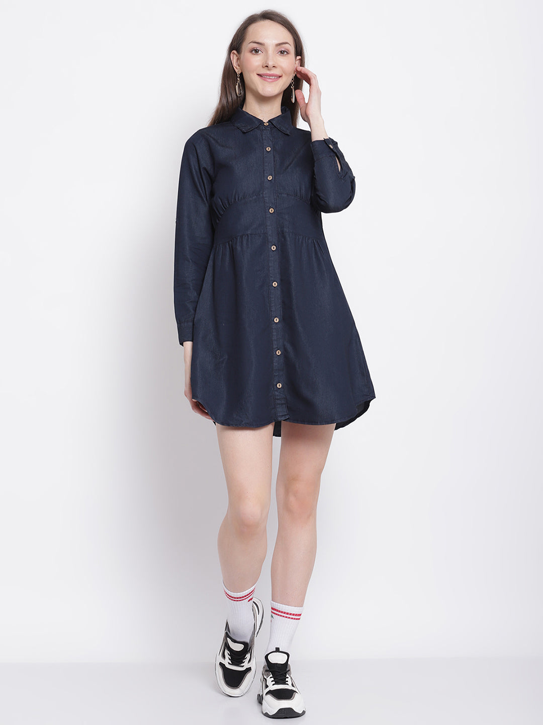 women dark blue deniumoo solid denim dress