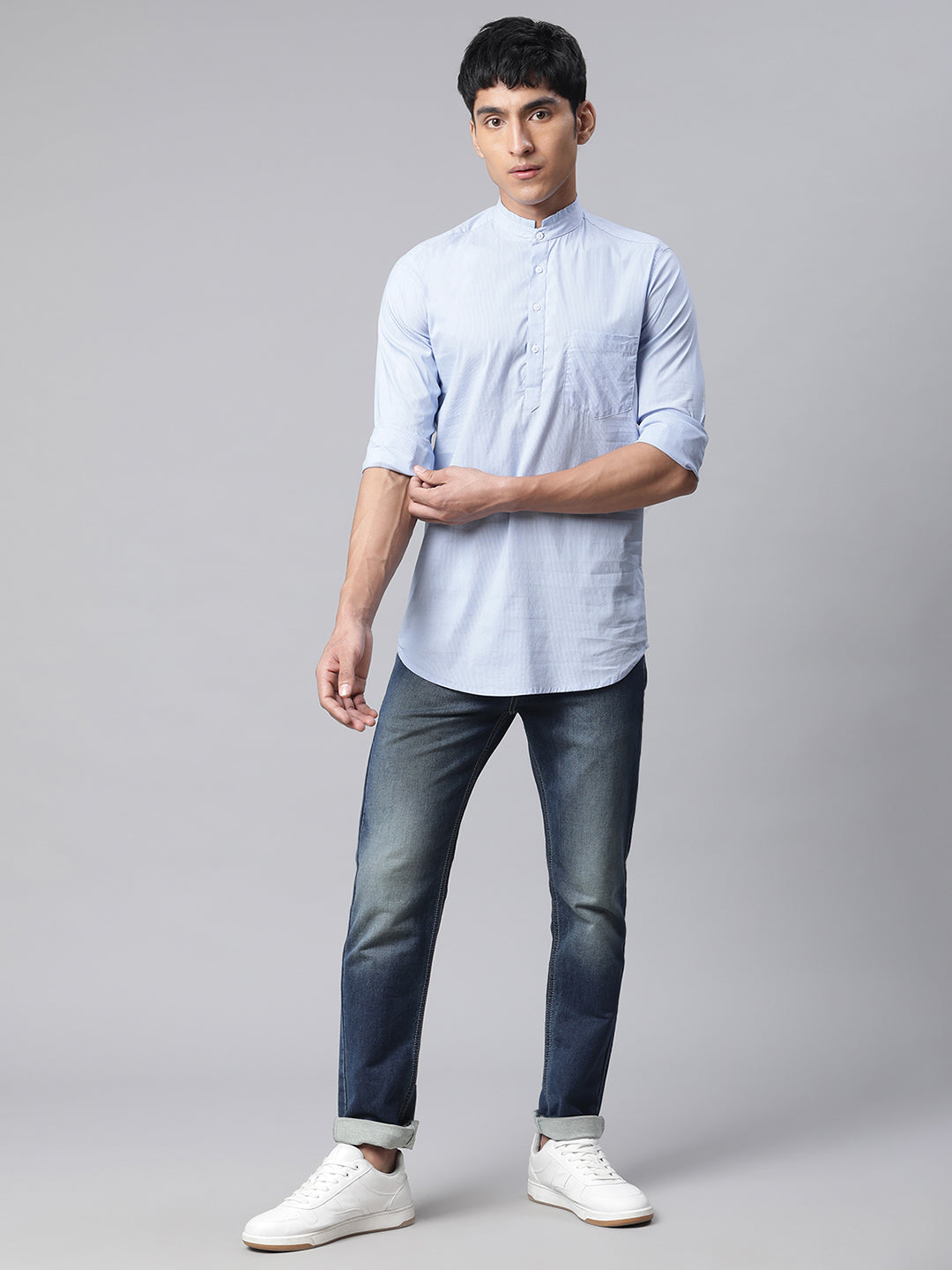 Men Sky Blue Trendo Kurta - Global Republic