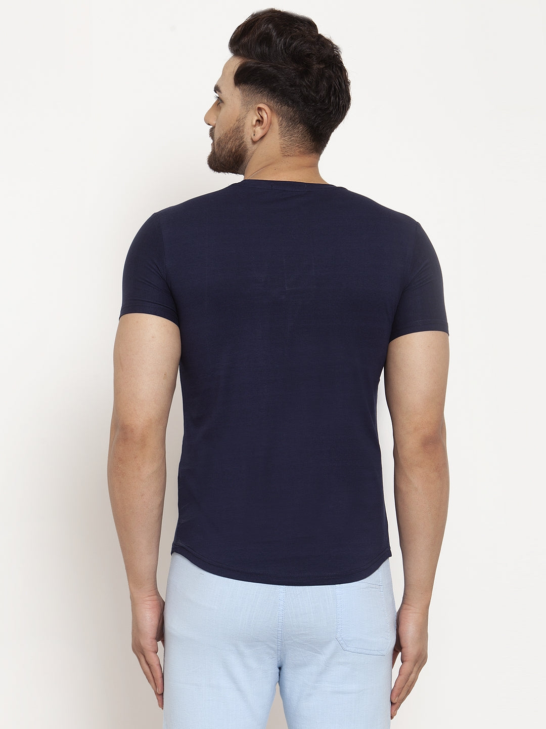 Mens Navy Blue Hosiery Printed T-Shirt