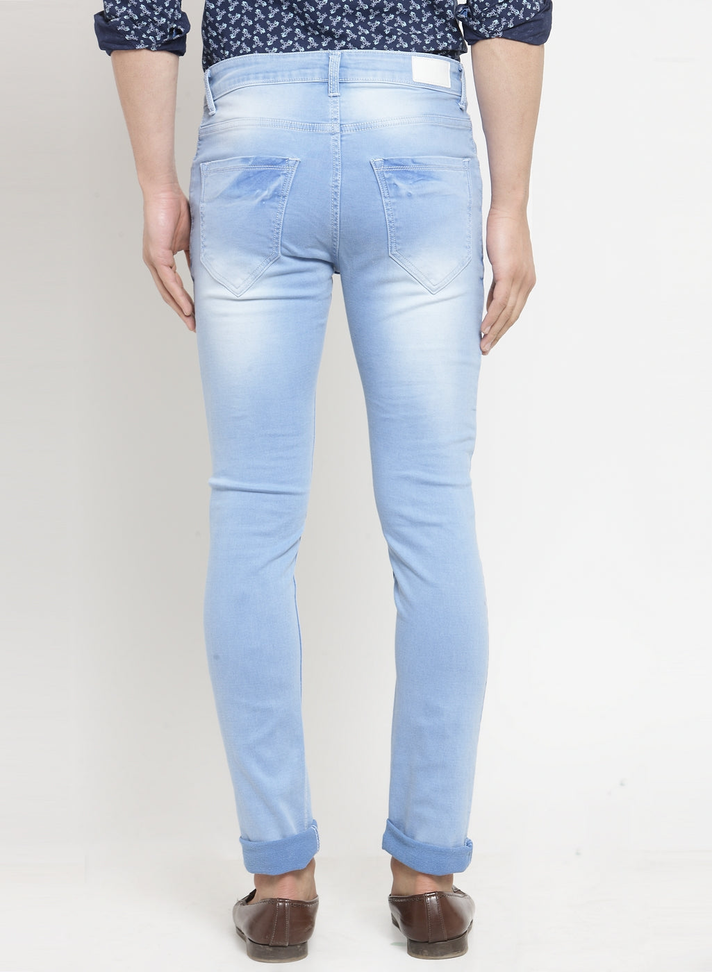 Men'S Light Blue Washed Denim Regular Fit Jeans