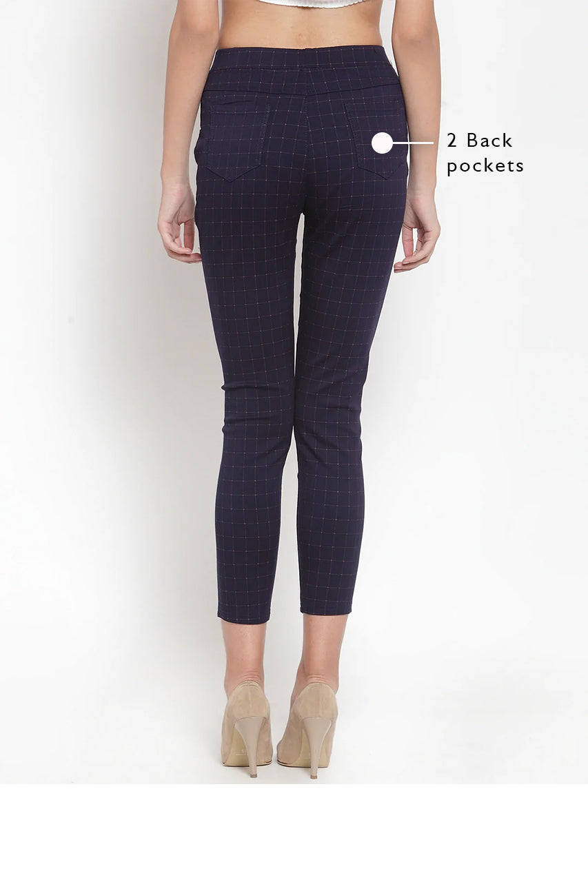Navy Check Stretchable Jeggings - Global Republic