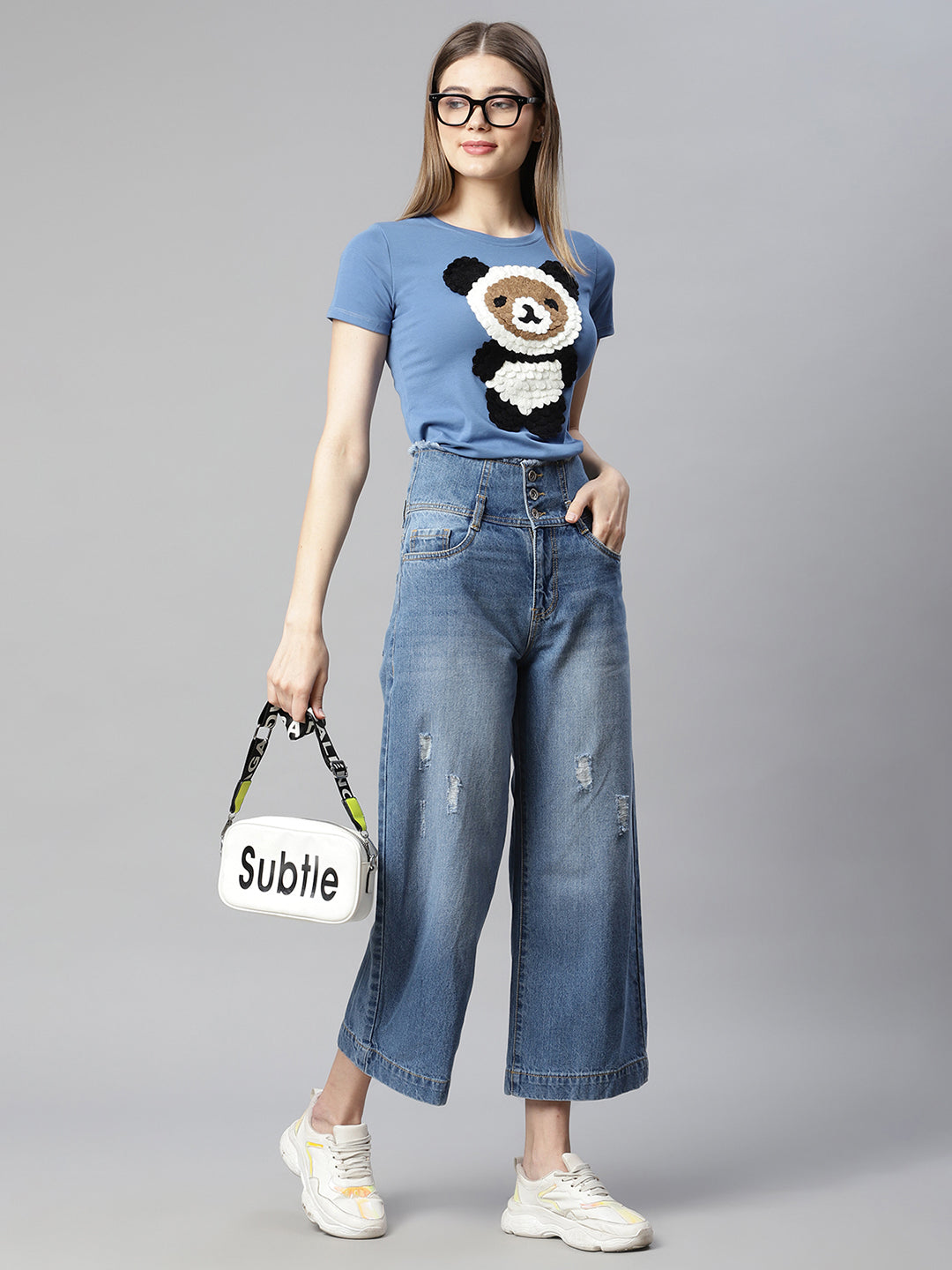 Women blue animation printed tee t-shirt