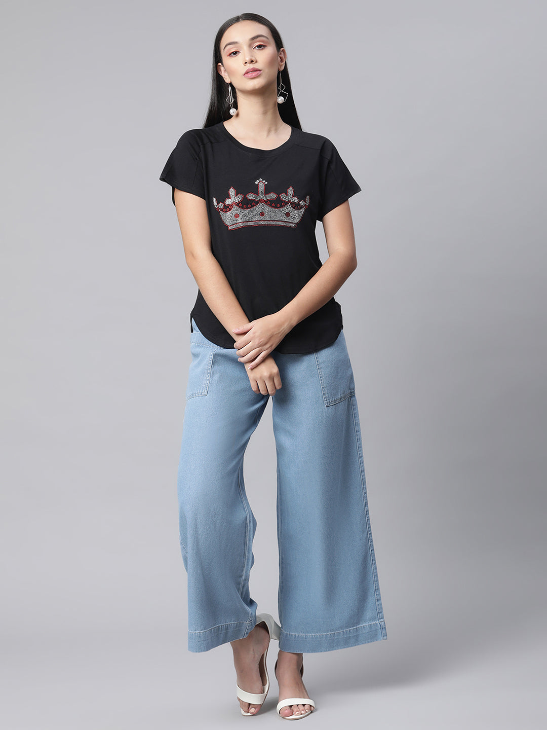 Blue Denim Flared Palazzo