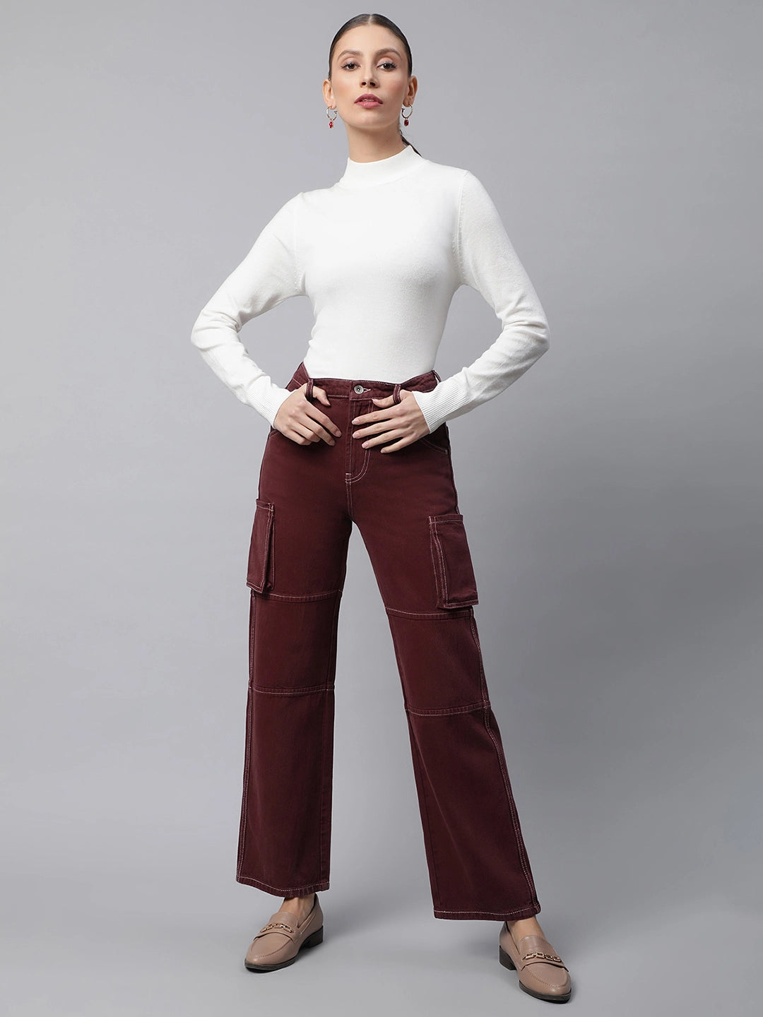 women wine cargo style jeans