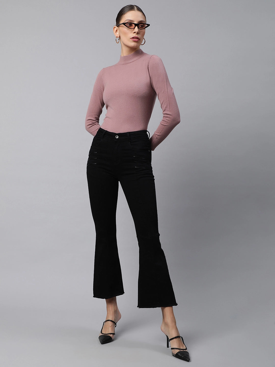 Black Cotton Blend Bootcut Jeans - Global Republic