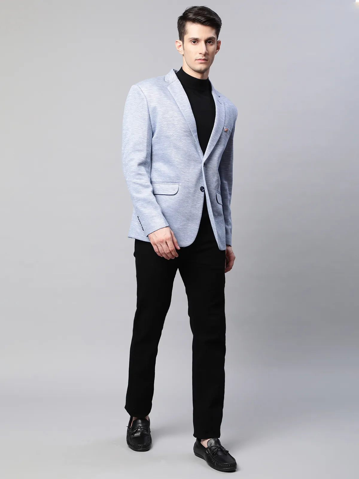 Sky Blue Cotton Textured Coat - Global Republic