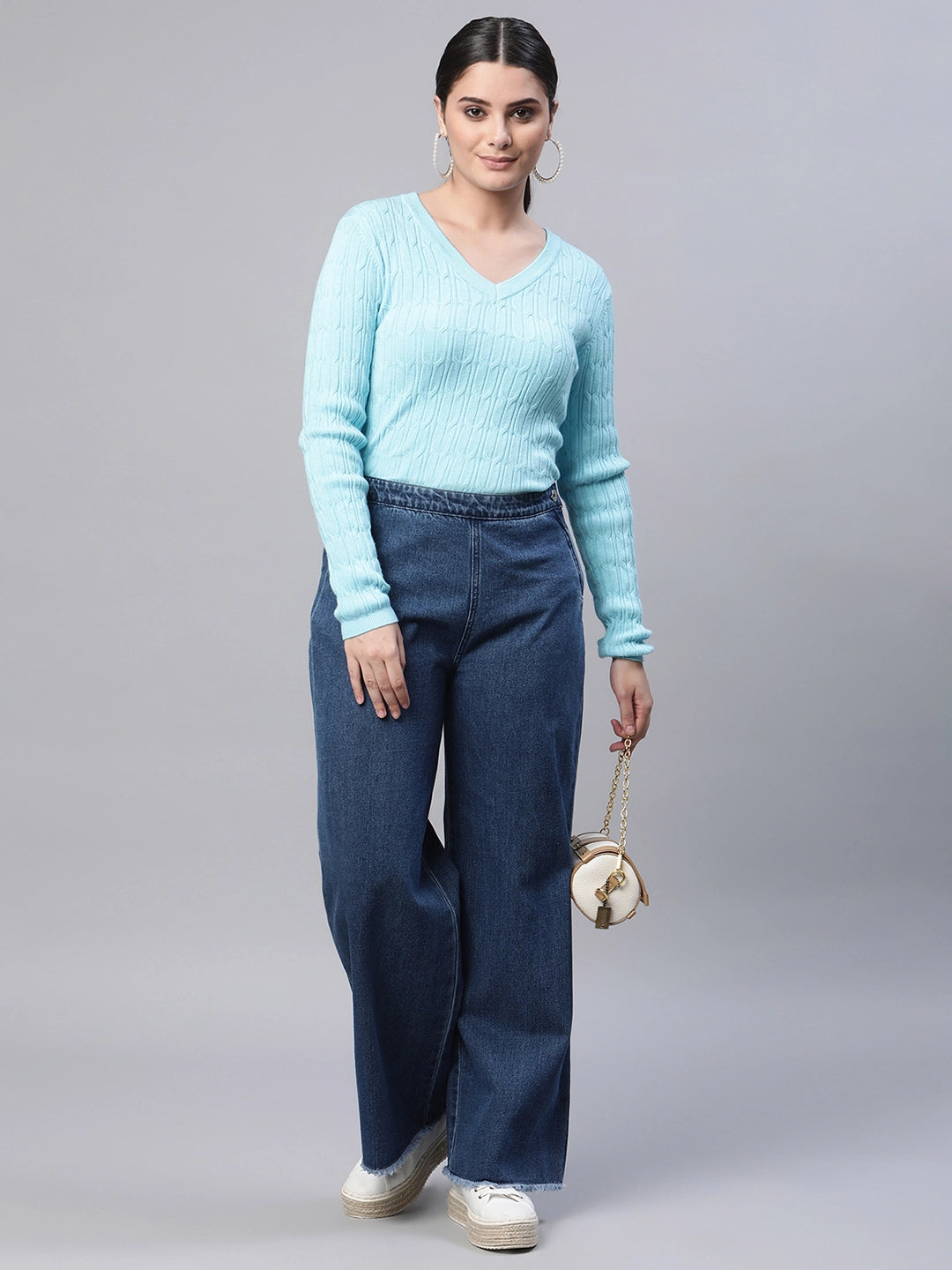 women blue denim solid medium washed high rise jeans