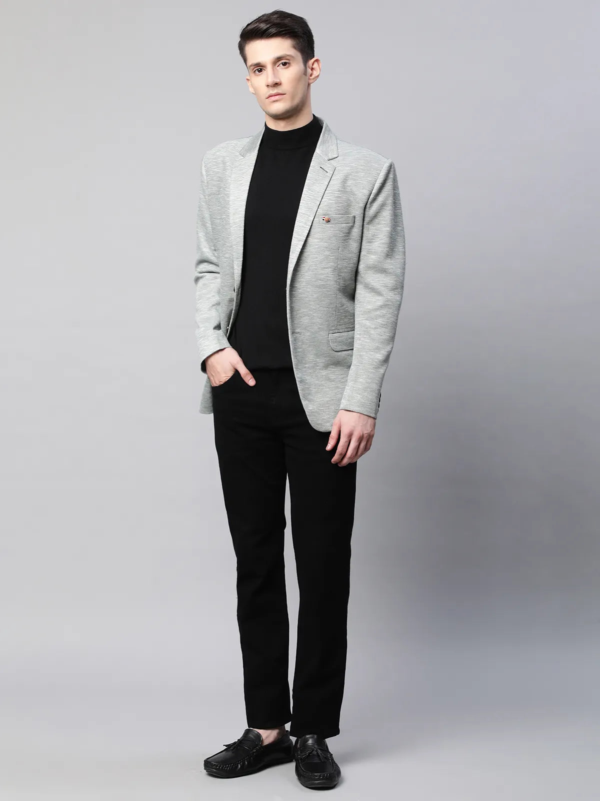 Mens Green Cotton Terry Slub Textured Single Breasted Coat - Global Republic