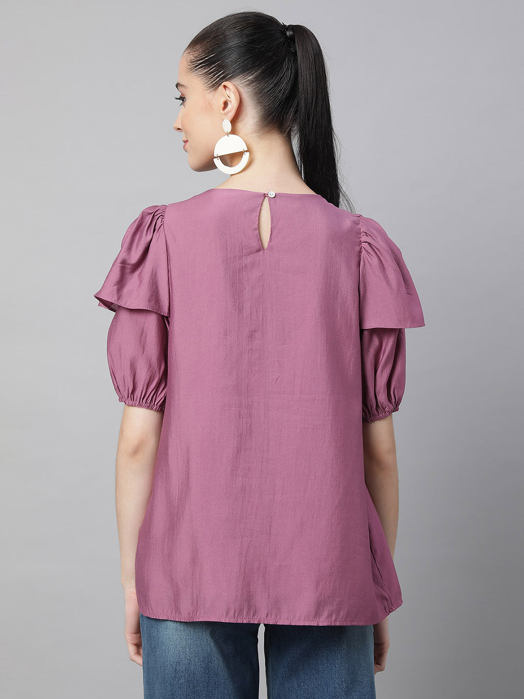 Flared Half Sleeves Rayon Blouson Top - Global Republic