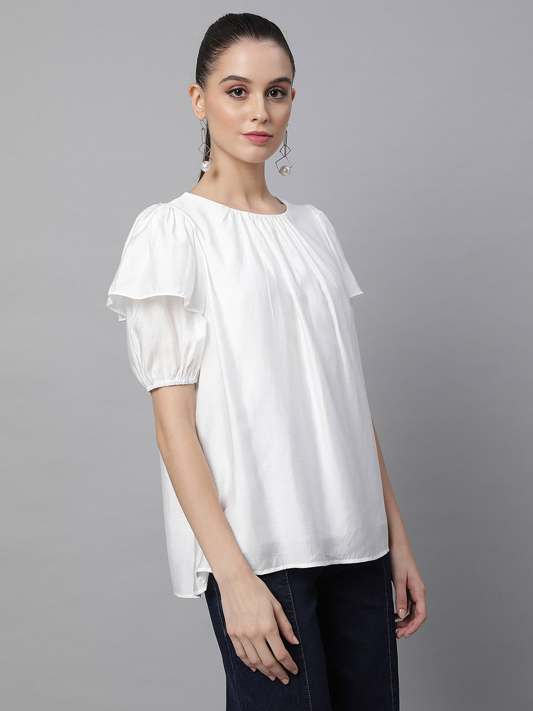 Flared Half Sleeves Rayon Blouson Top - Global Republic