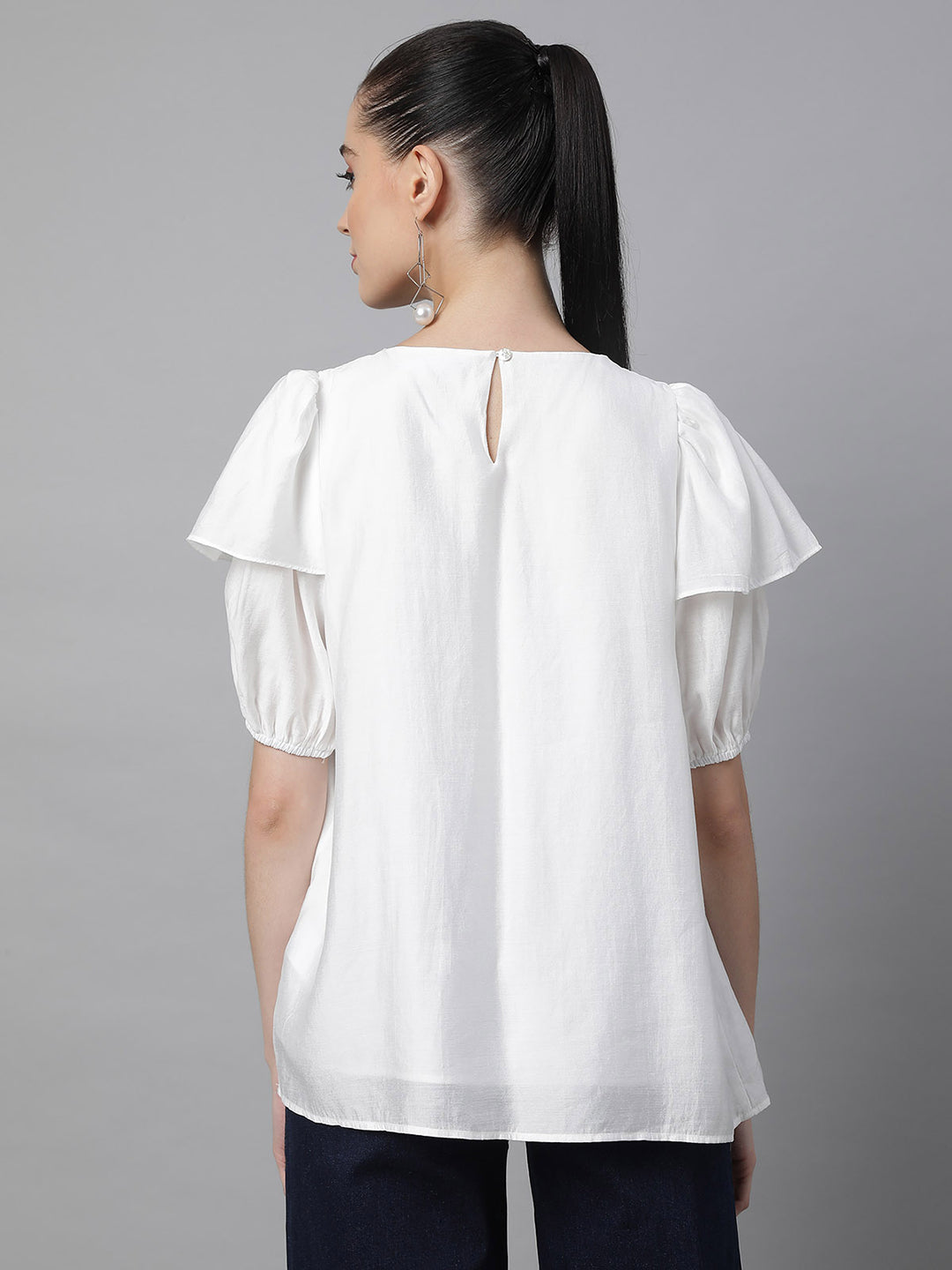 Flared Half Sleeves Rayon Blouson Top - Global Republic