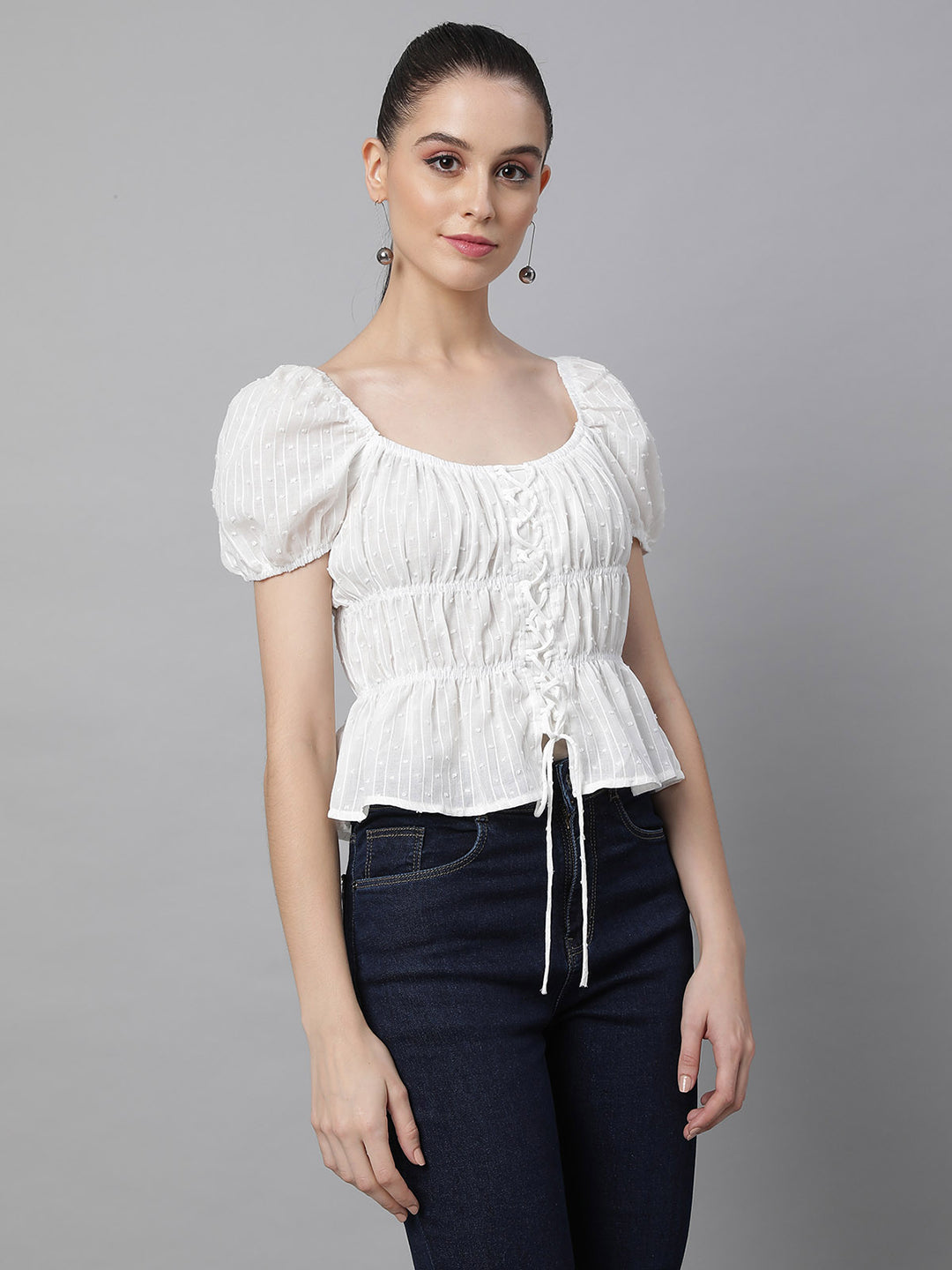 women white polyester embroidered blouse