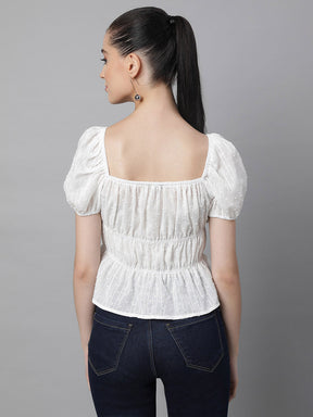women white polyester embroidered blouse
