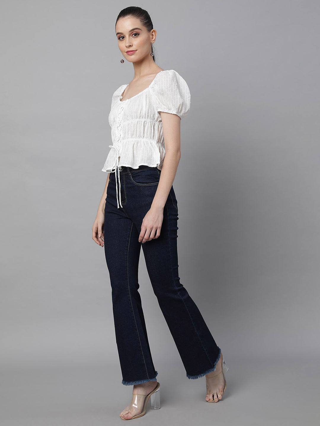 women white polyester embroidered blouse