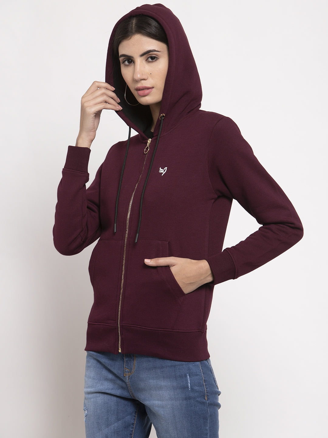 Maroon Solid Cotton Blend Sweatshirt - Global Republic