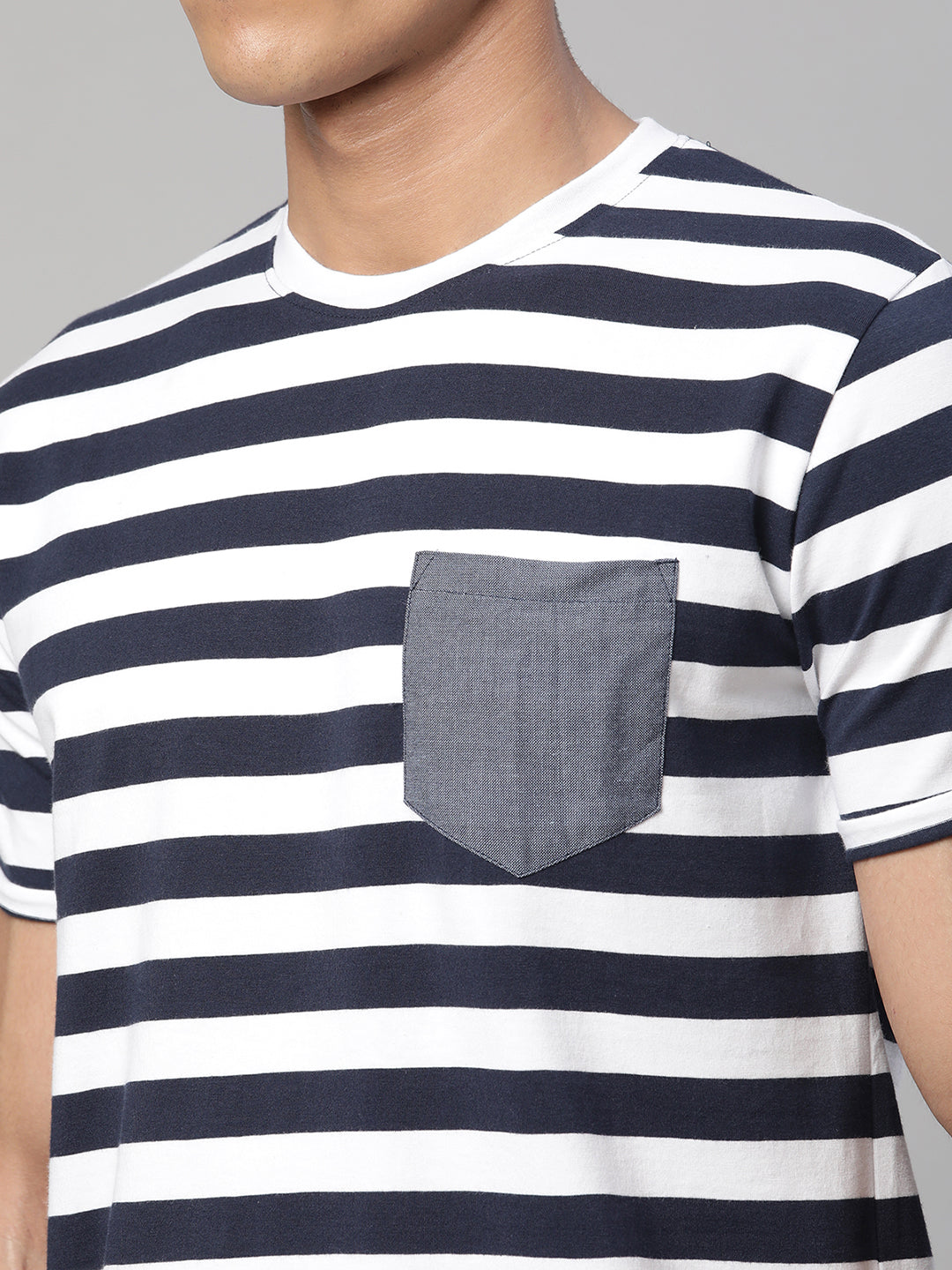 Men Navy Blue Striped Napset - Global Republic