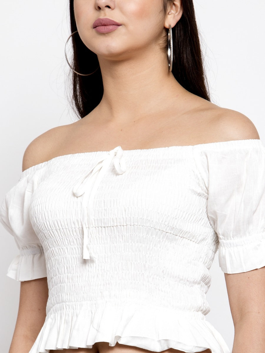 Off-Shoulder Top with drawstring knot at front - Global Republic