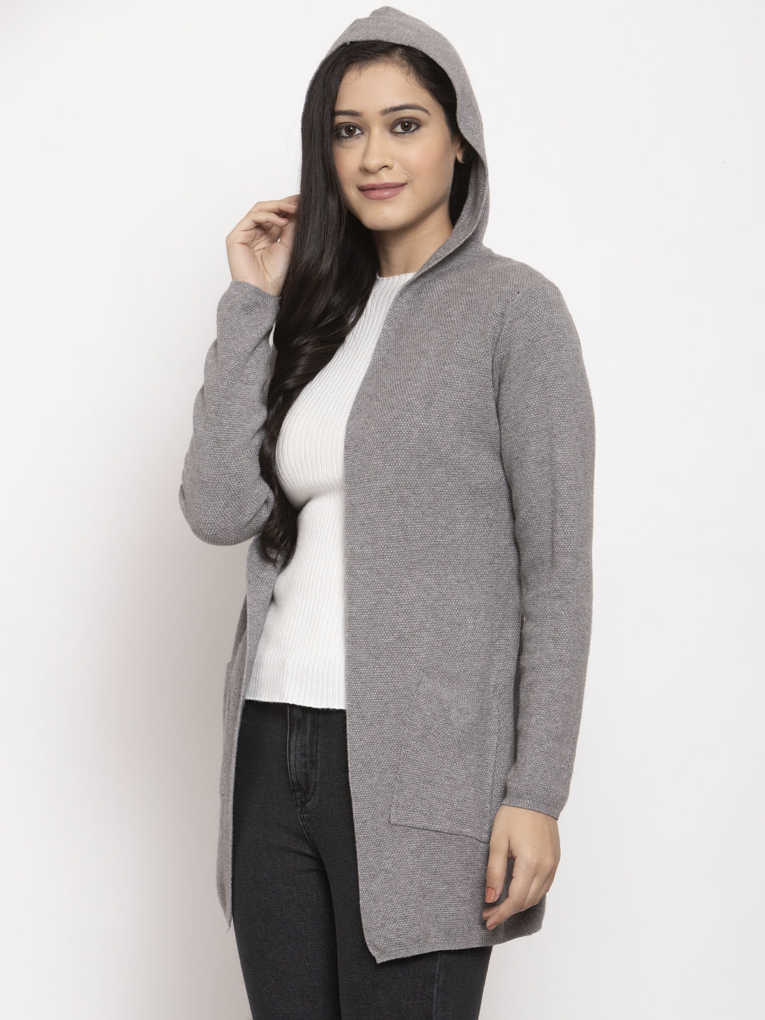 Women Grey Solid Shrug