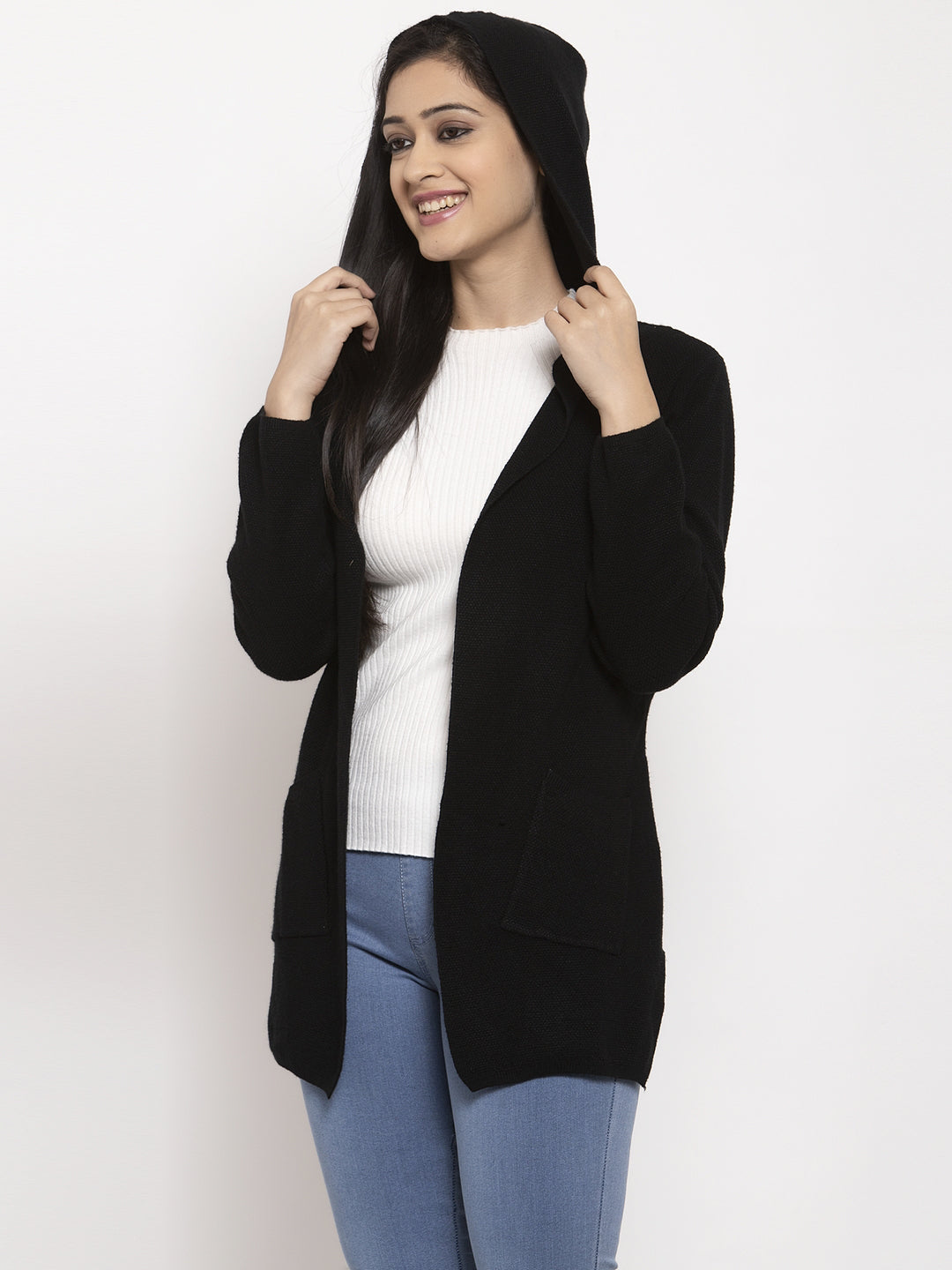Women Black Solid Shrug